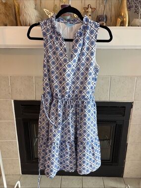 Draper James Blue & White Sleeveless Midi Dress